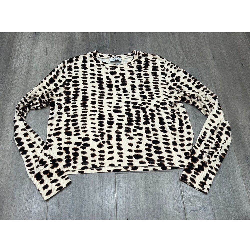 LNA Clothing Leopard Print‎ Ribbed Long Sleeve Stretch Crewneck Top Size M